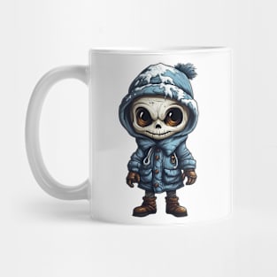 Spooky figure of a skull in a mask wearing a cloak, perfect for Halloween, covered with snow ! Mug